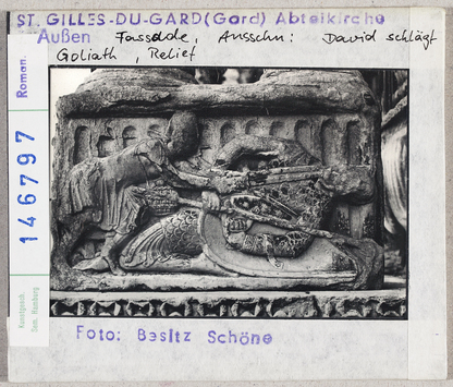 Vorschaubild Saint-Gilles-du-Gard: Abteikirche, Westfassade, David schlägt Goliath 